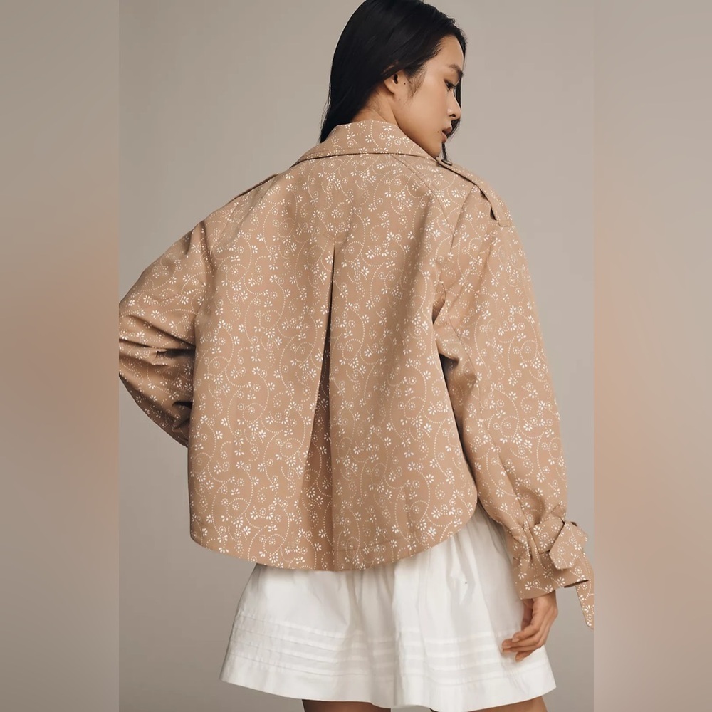 NWT! By Anthropologie Floral Cutwork Crop Trench Jacket - Picture 3 of 8